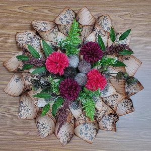 16" Vintage look - Burgundy and Pink Wreath